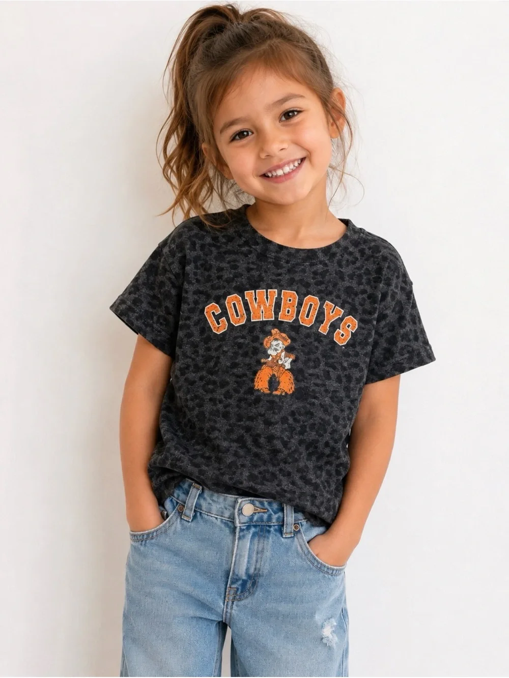 Girls Black Leopard-Print 